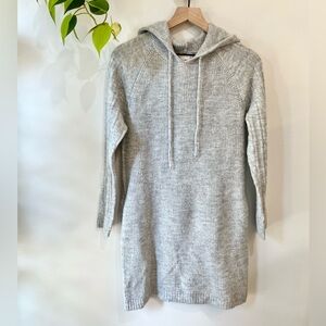 Altar'd State Gray Knit Sweater Hoodie Dress Medium | Cable Sleeve Sparkle Lurex